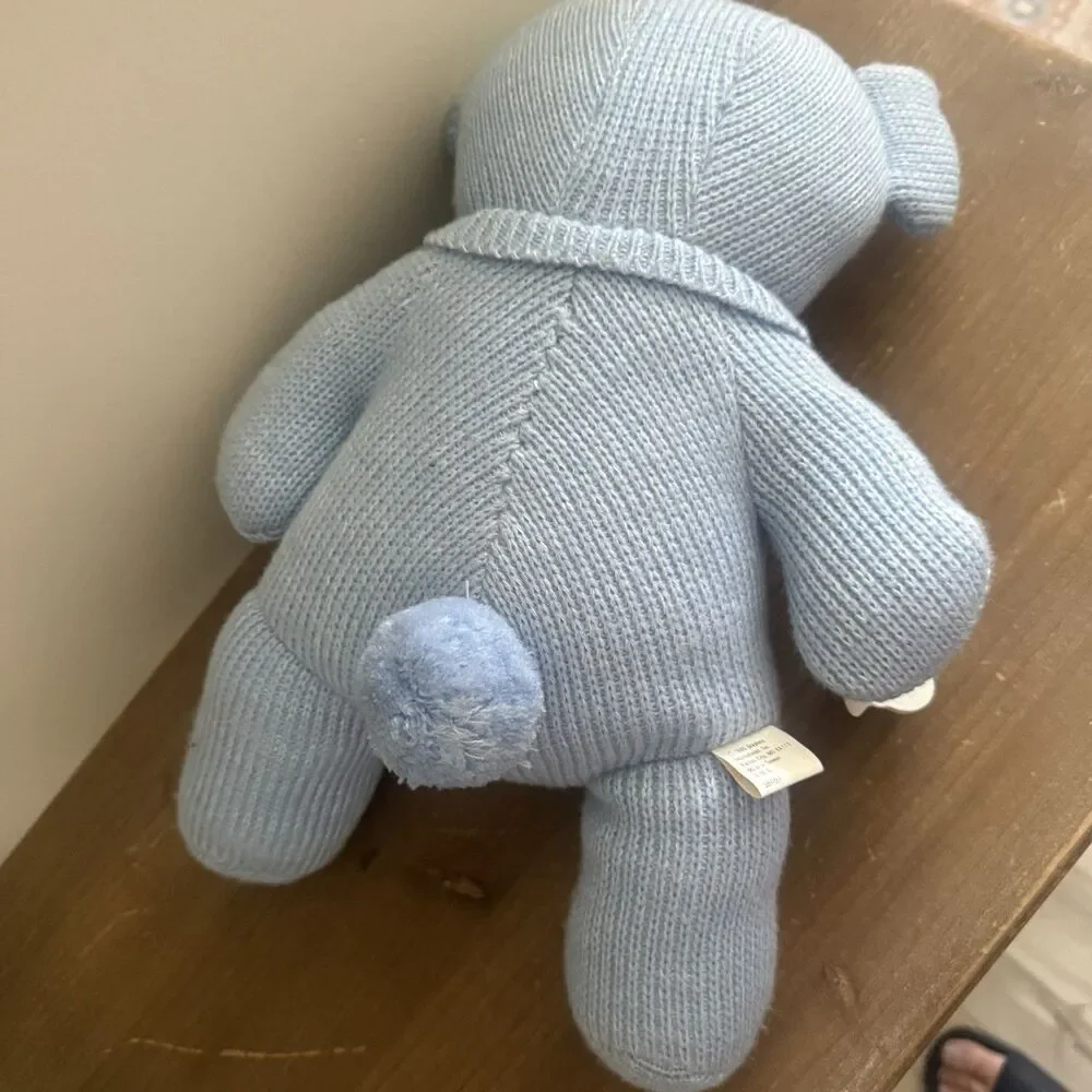 Vintage Blue Knit Teddy Bear 1984 Plush Toy with Tags Heartine Snuggables
